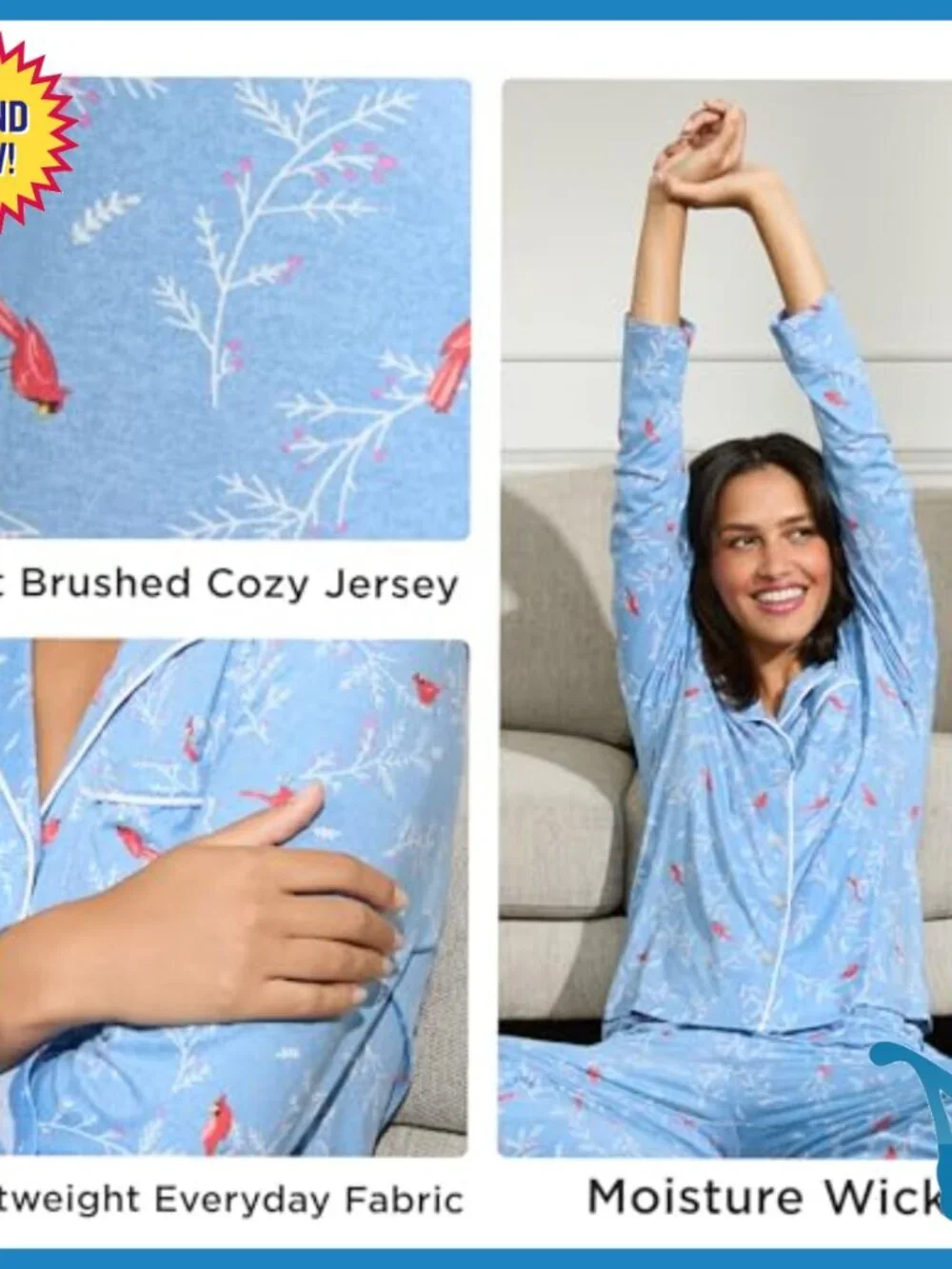 Large Lightweight Long Sleeve Pajama Set, Relaxed Fit, Recycled Polyester